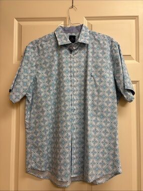 Taylor Byrd Short-Sleeve Blue Patterned Men's Shirt